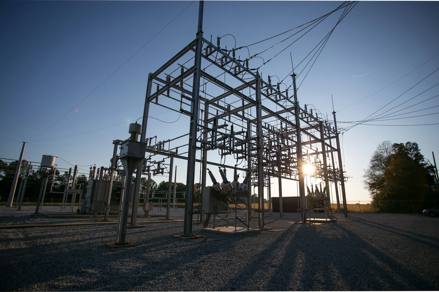 Electrical sub-station at dusk
