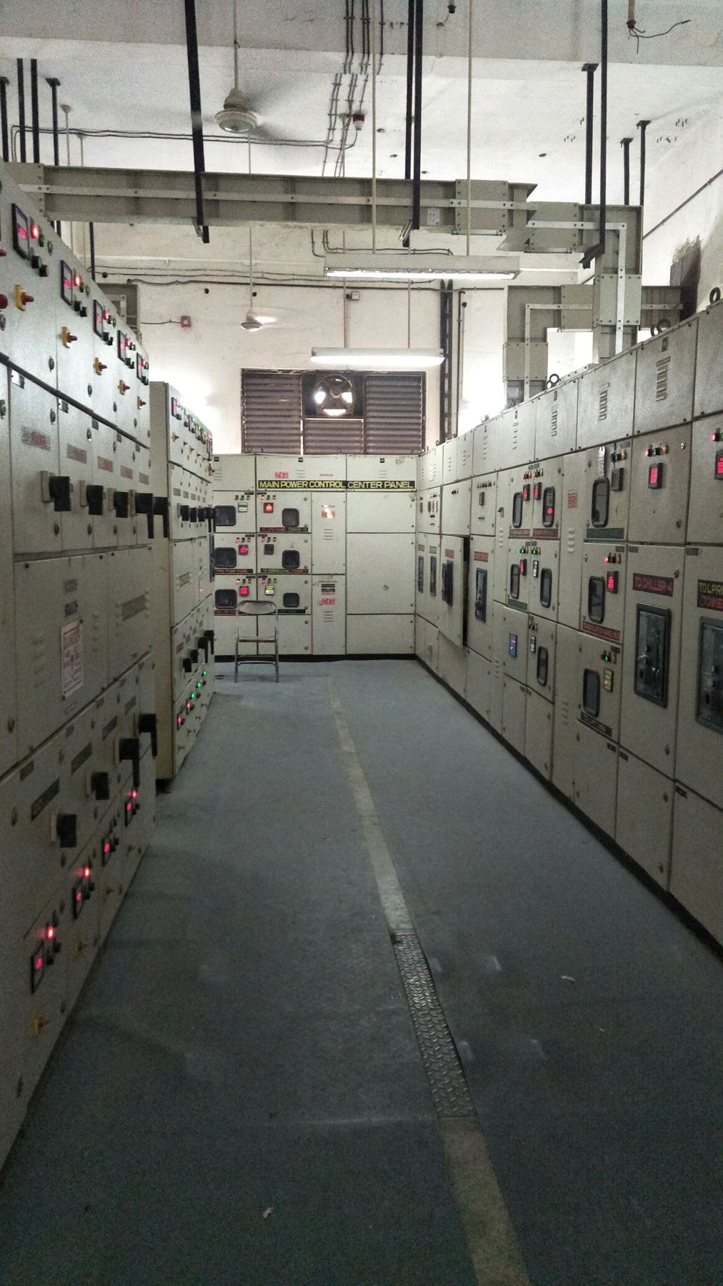Switchgear room with rows of LT and HT panels